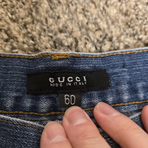 Vintage Gucci Set Mens 42 Denim Shorts & 4XL T Shirt Relaxed Fit Logo Stripe - Picture 4 of 16